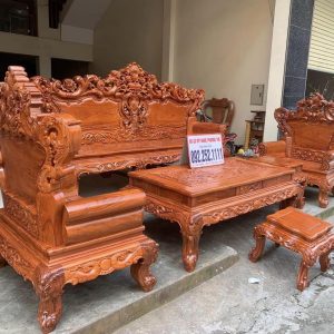 Bộ bàn ghế hoàng gia gỗ hương đá 6 món (chân 14)
